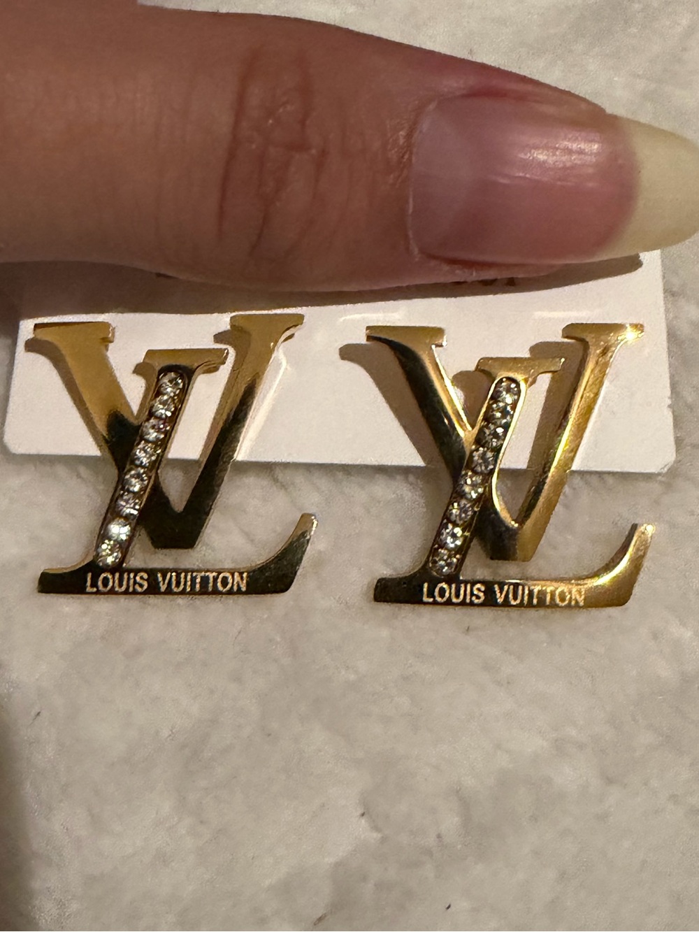 L-Vuitton Gold-tone Crystal Logo